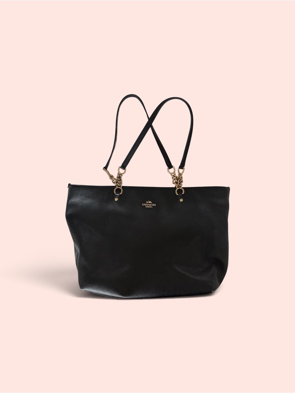 Coach Black Leather Tote Bag with Gold Accents